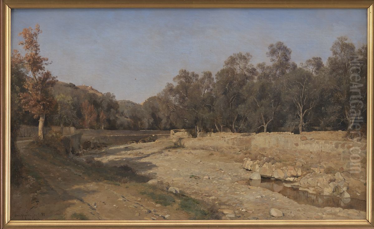 Flodlejet ved Bordighera Oil Painting by Janus Andreas Bartholin La Cour