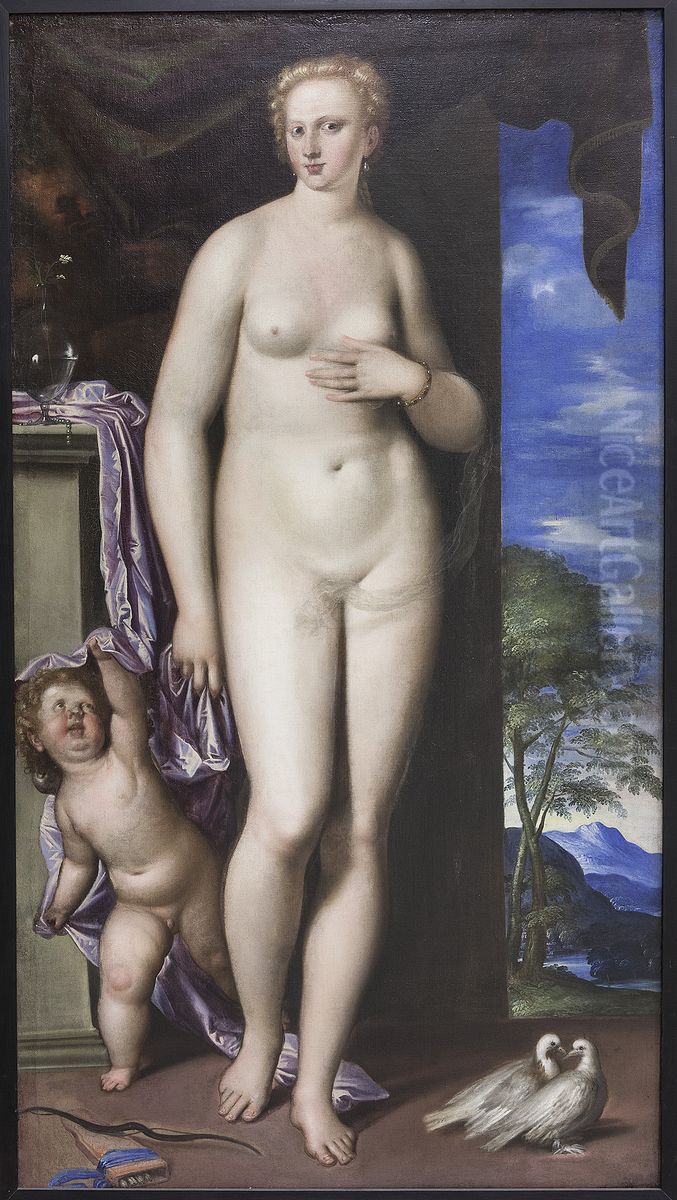 Venus and Cupid Oil Painting by Parrasio Micheli