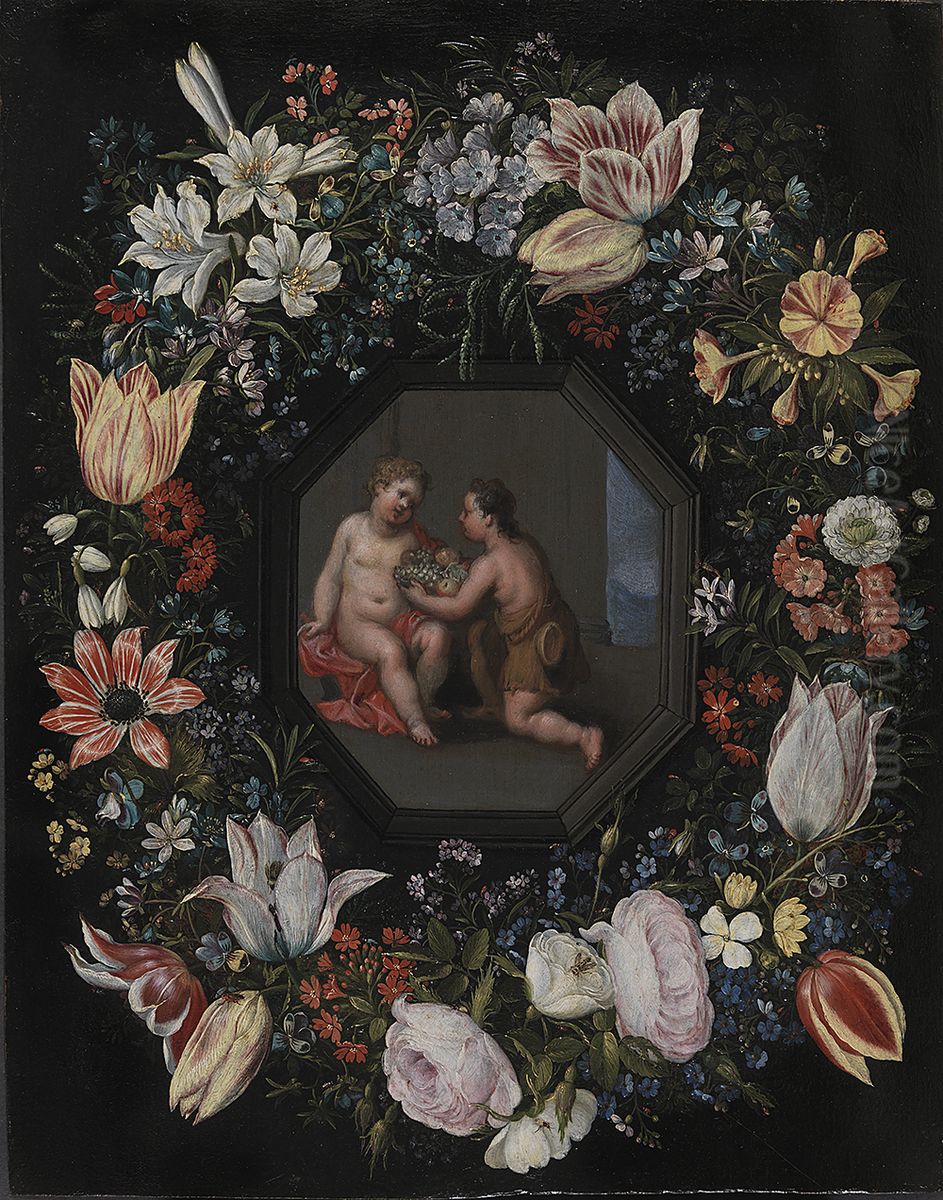 Blomsterkrans med Jesus og Johannes Oil Painting by Hendrick van Balen the Elder