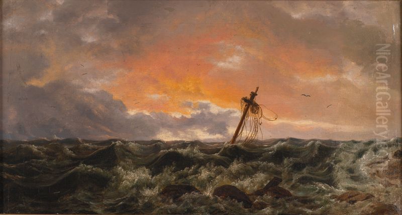 Seascape with a Wreck Oil Painting by Johan Wilhelm Ludwig Dahl