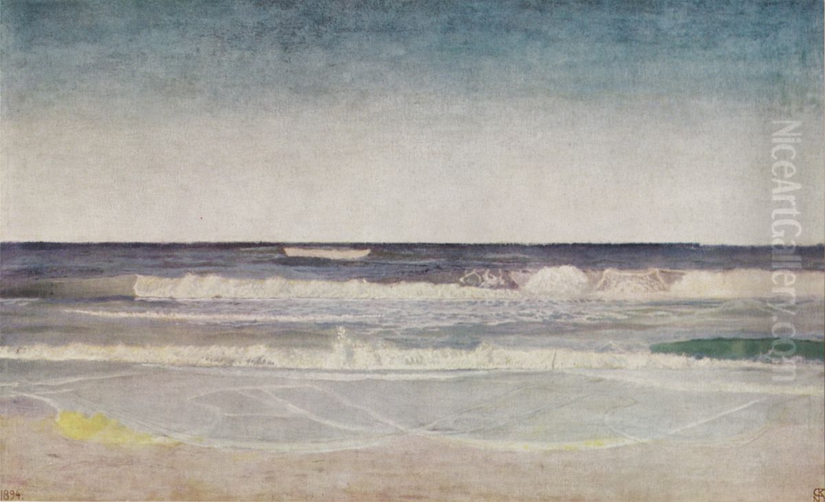 Stille solskins-formiddag med svaere donninger i Vesterhavet Oil Painting by Niels Skovgaard