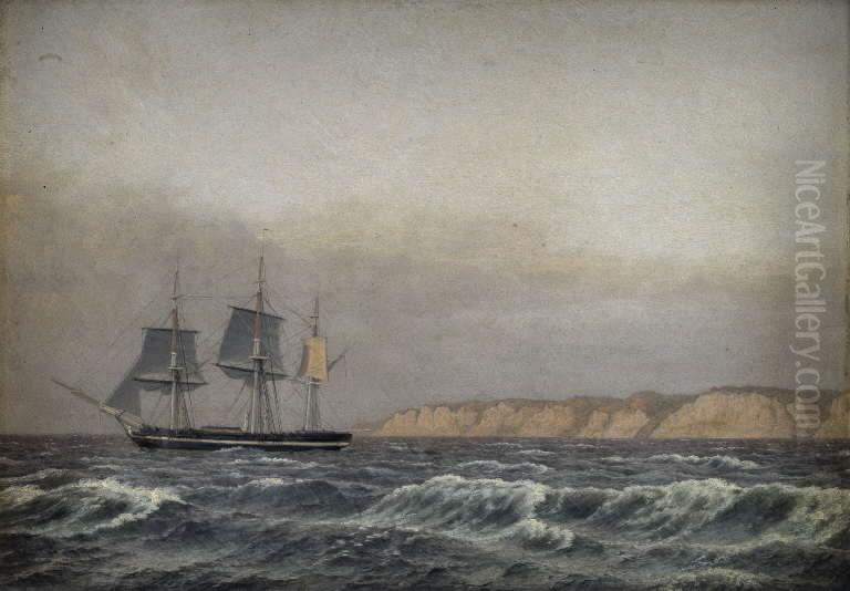 View of the Cliffs of Mon and a Corvette Oil Painting by Christoffer Wilhelm Eckersberg