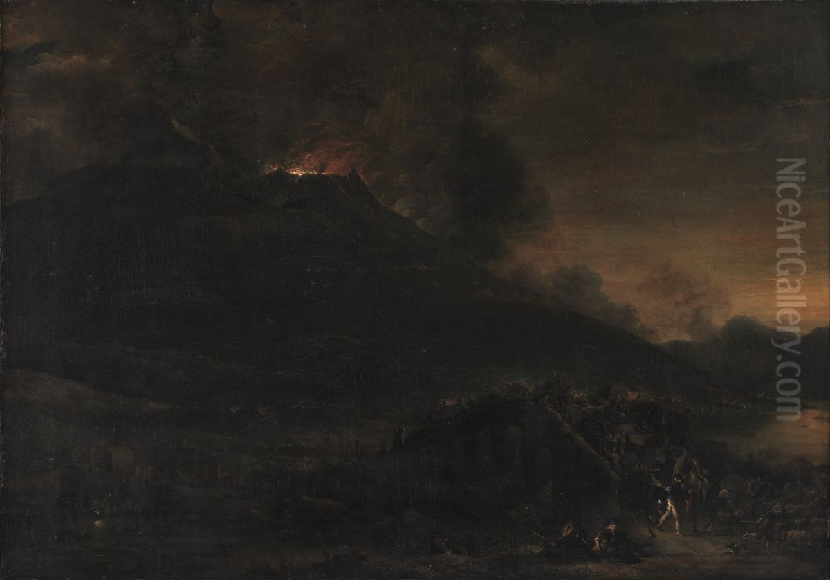 Vesuvius Erupting at Nightfall Oil Painting by Jan Asselijn