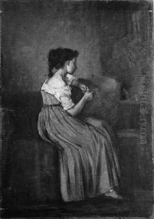 Study of a Seated Girl Oil Painting by David Jacobsen