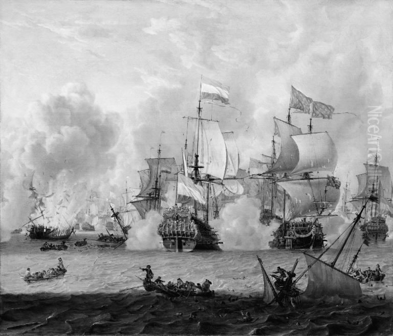 Encounter between the English and the Dutch Fleets at La Hogue 29th May 1692 Oil Painting by Abraham Storck