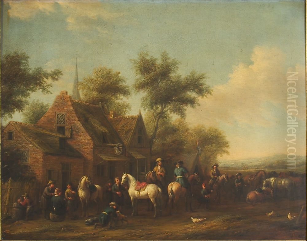 Landscape with Horsemen Resting outside an Inn Oil Painting by Philips Wouwerman