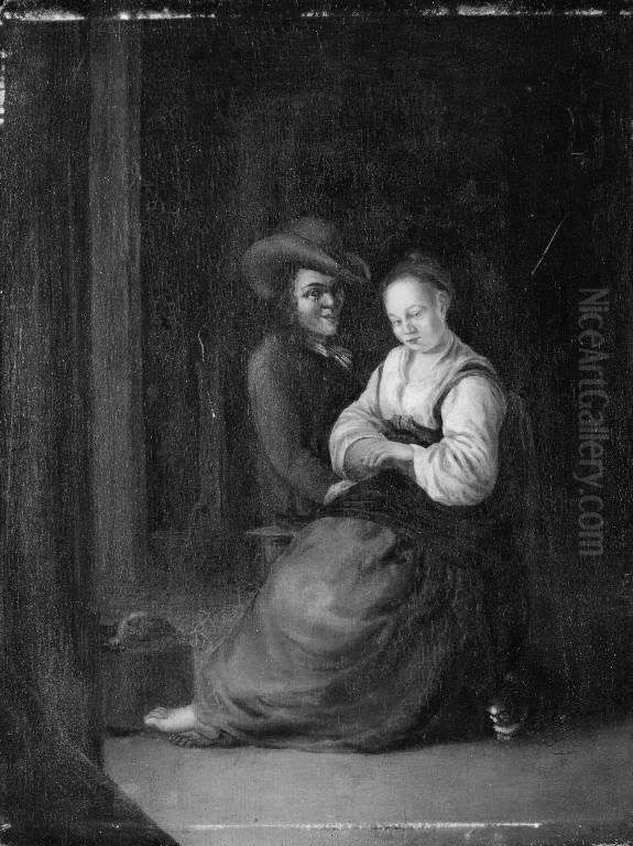 A Girl and a Young Man Oil Painting by Philips Koninck