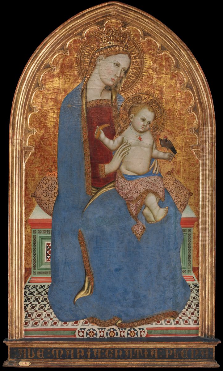 Virgin and Child playing with a Goldfinch and holding a Sheaf of Millet Oil Painting by Cecco di Pietro
