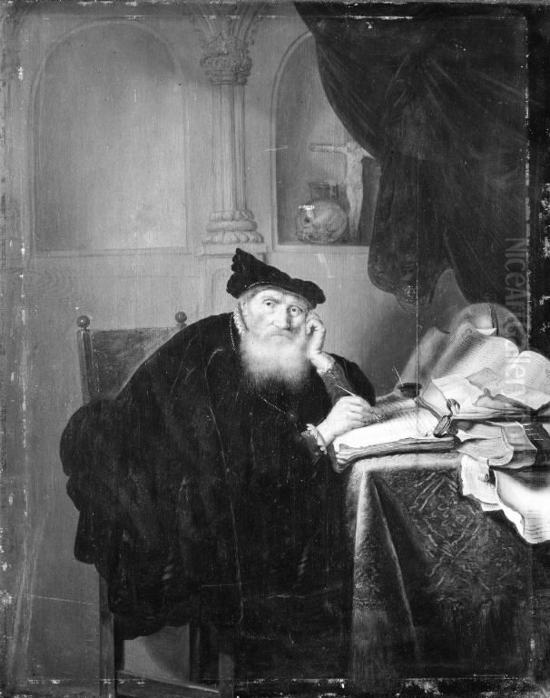 An Old Man at his Desk Oil Painting by Salomon Koninck
