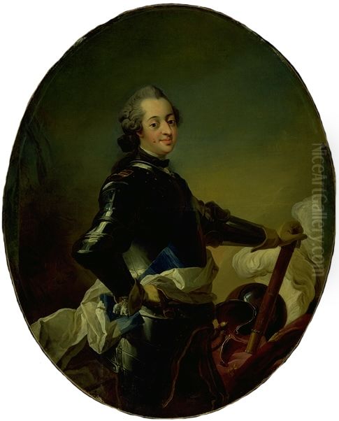 Portraet af Frederik V i rustning Oil Painting by Carl Gustaf Pilo