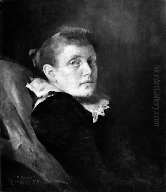 Kvindeportraet. London Oil Painting by Peter Alfred Schou