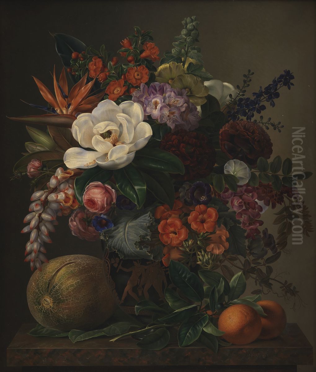 Flowers in a Vase Oil Painting by Johan Laurentz Jensen