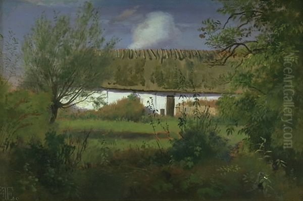 Farm Building in the Sun Oil Painting by Johan Lundbye