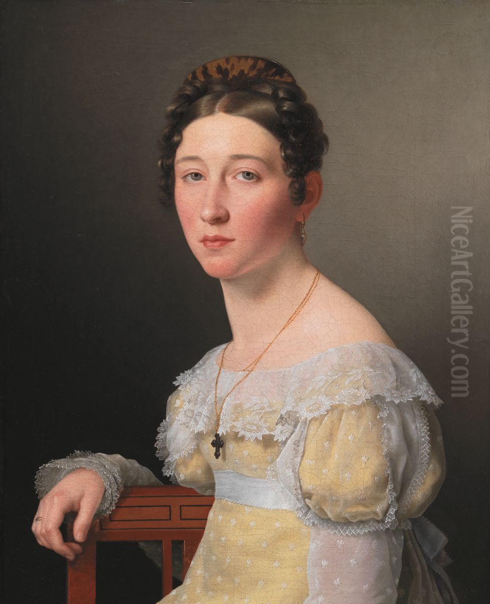 Emilie Henriette Massmann, gift 1824 med kammerjunker Frederik Wilhelm Caspar von Benzon Oil Painting by Christoffer Wilhelm Eckersberg
