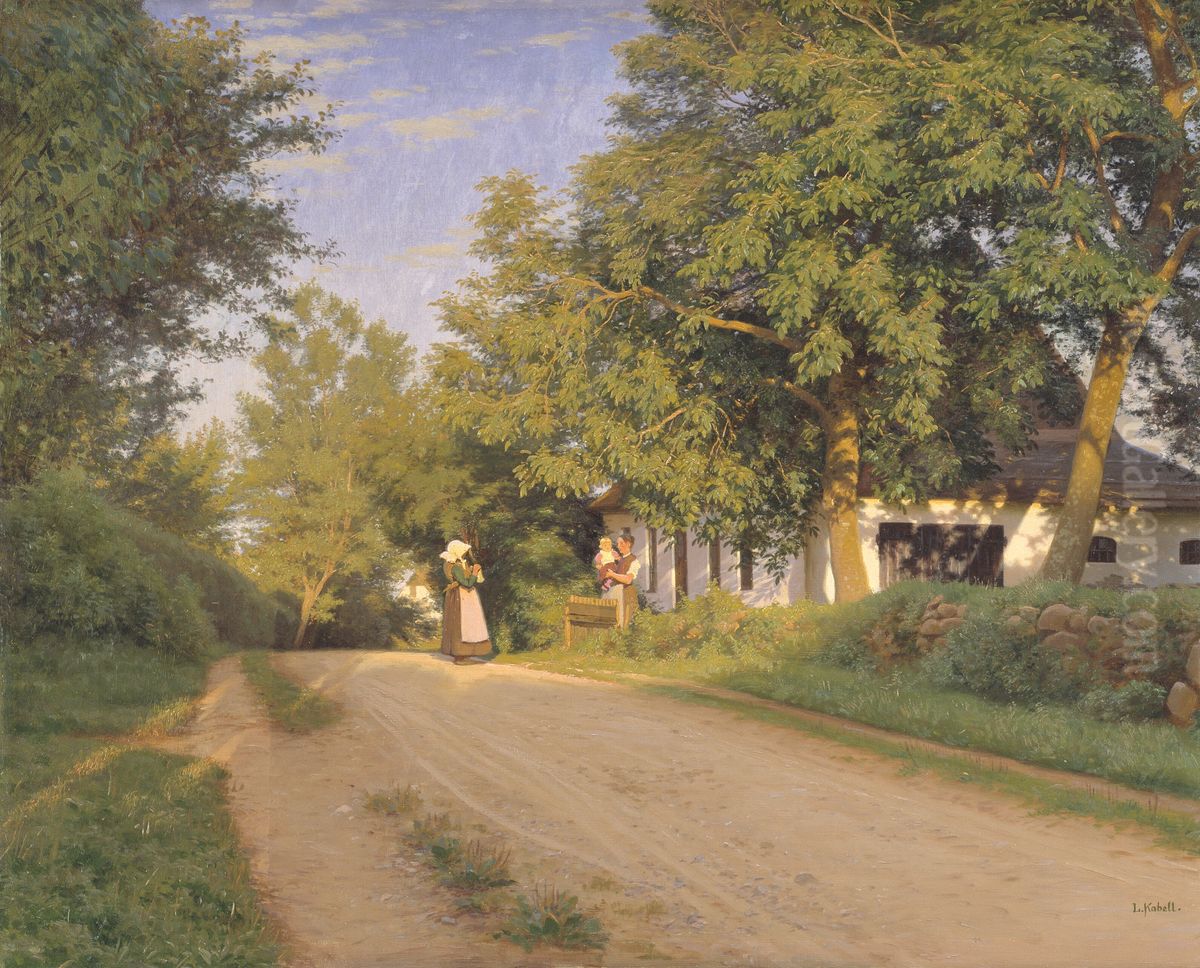 A road through a village. Oil Painting by Ludvig Kabell