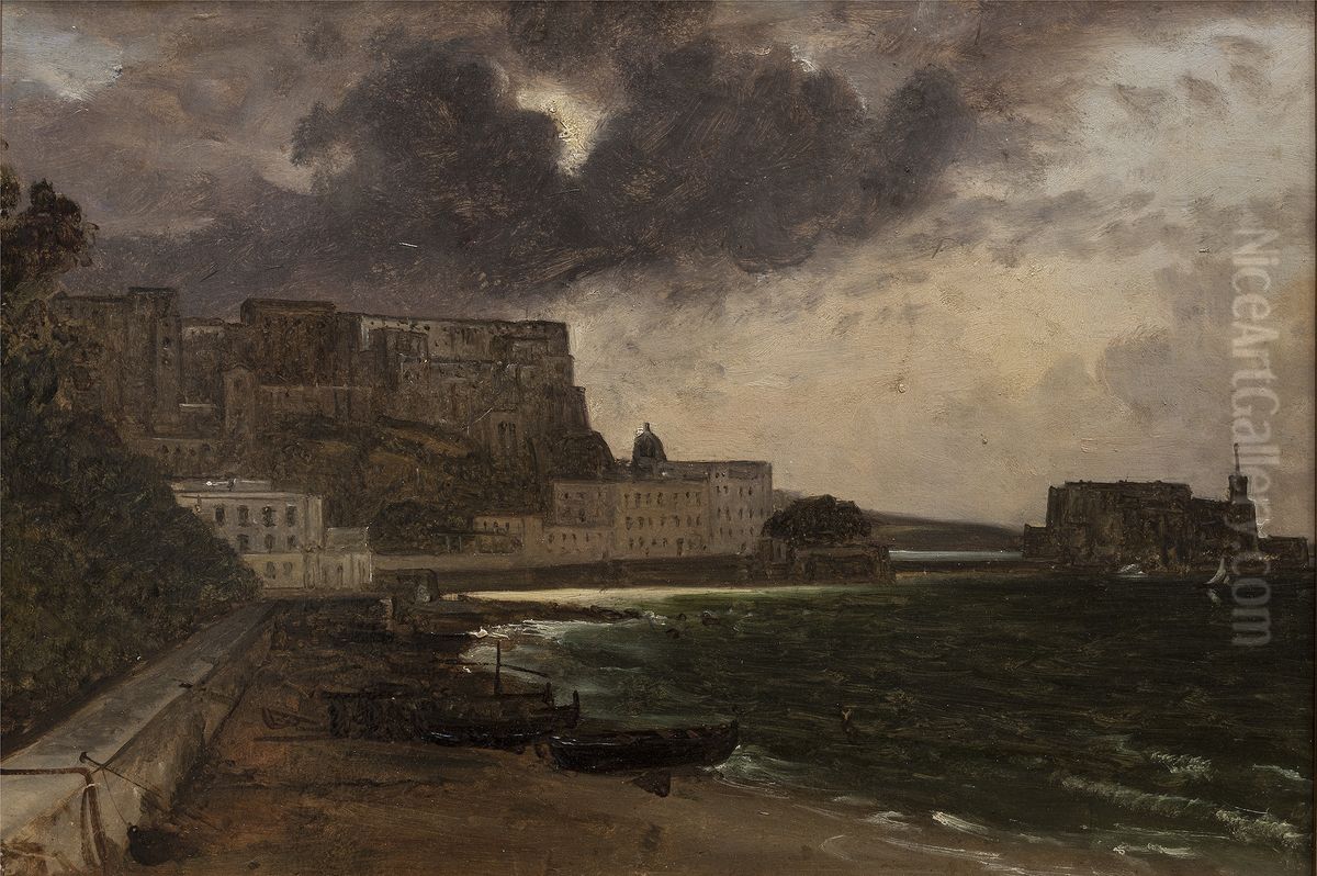 From the Harbour at Naples. Gathering Storm Oil Painting by Franz Ludwig Catel