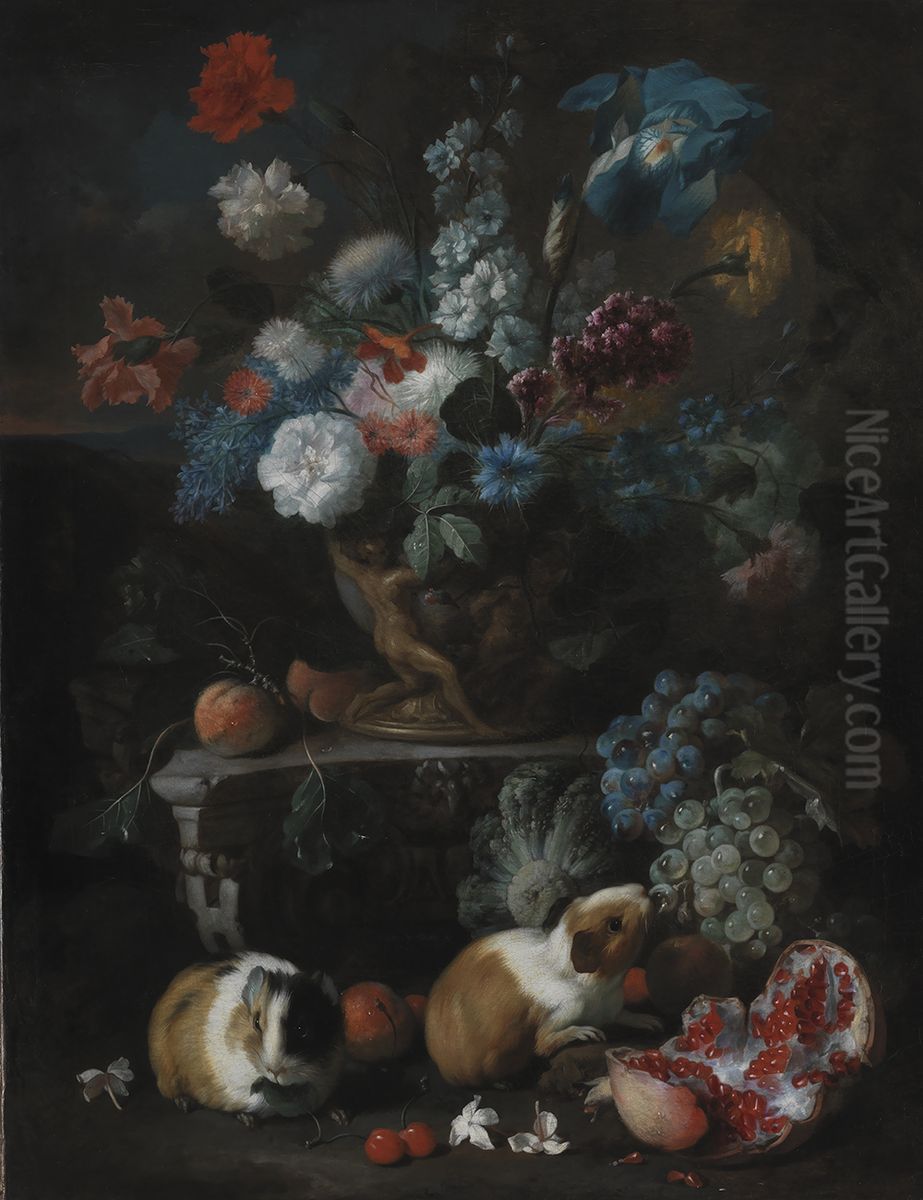 Flower Piece with Guinea Pigs Oil Painting by Franz Werner Tamm