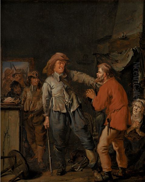 Soldiers Breaking into a Peasant's Cottage Oil Painting by Pieter Codde
