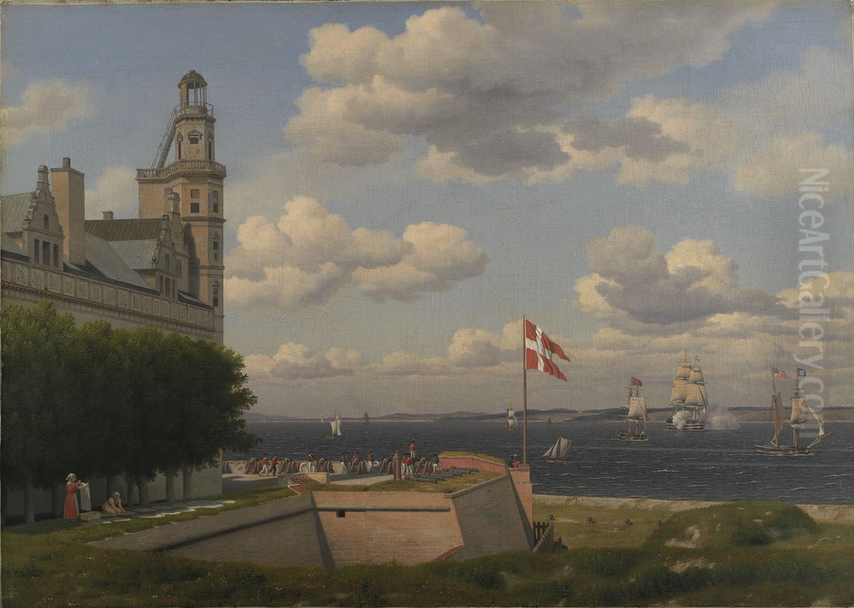 A View towards the Swedish Coast from the Ramparts of Kronborg Castle Oil Painting by Christoffer Wilhelm Eckersberg