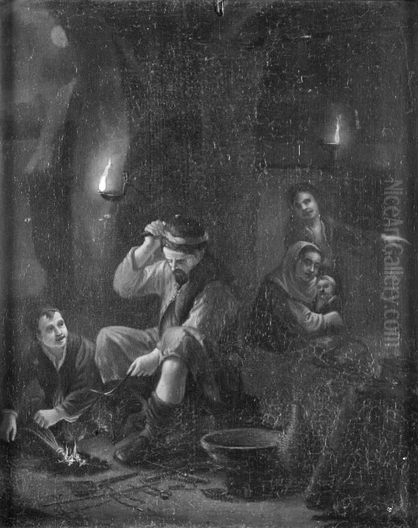 A Smithy Oil Painting by Godfried Schalcken