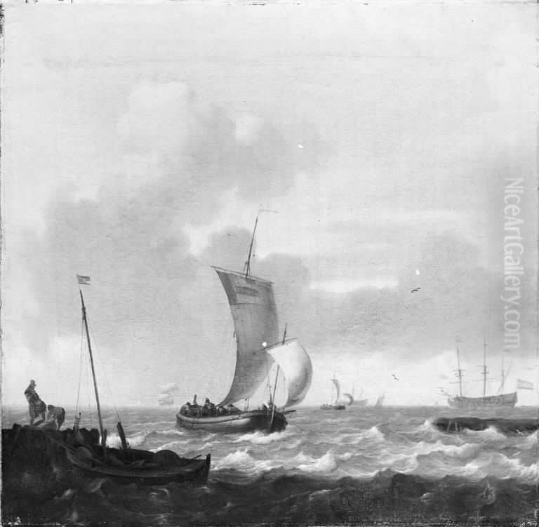 Ships off a Harbour Oil Painting by Ludolf Bakhuizen