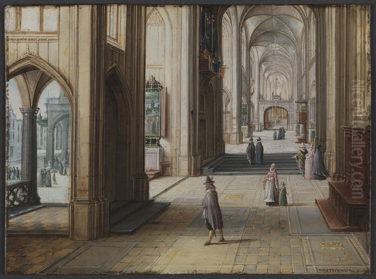 Interior of a Gothic Church Looking East Oil Painting by Hendrik van Steenwijk II