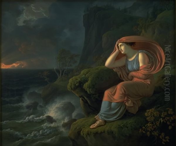 Alkyone venter forgaeves sin bortrejste aegtefaelle Oil Painting by Christian Gottlieb Kratzenstein-Stub