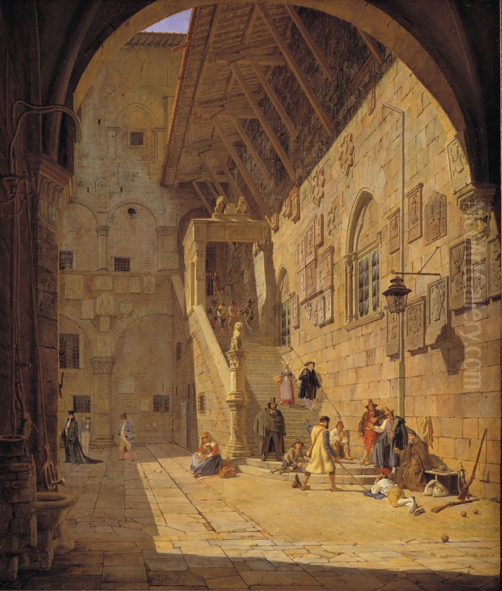 The Courtyard of the Palazzo del Bargello. Florence Oil Painting by Jorgen Roed