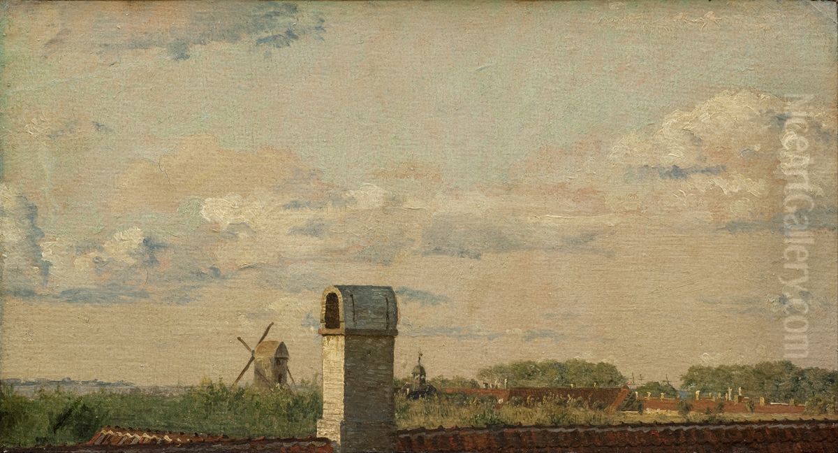 View from a Window in Toldbodvej Looking Towards the Citadel in Copenhagen Oil Painting by Christen Kobke