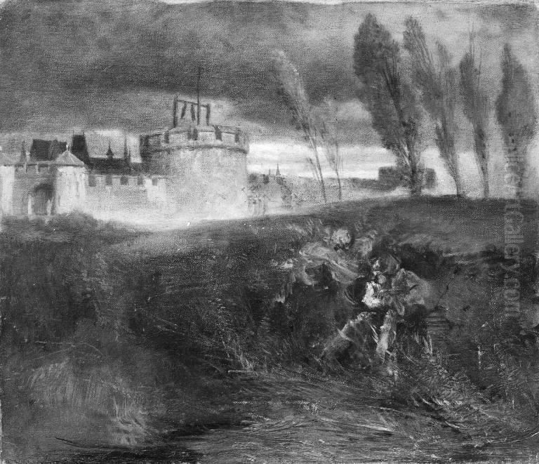 Landscape with Castle Oil Painting by Arnold Bocklin