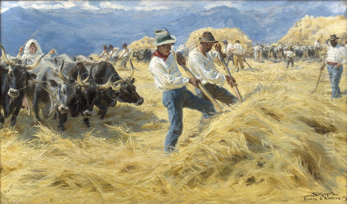 Threshing in the Abruzzi Oil Painting by Peder Severin Kroyer