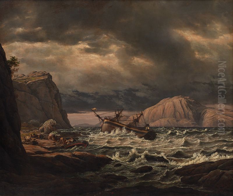 Et skibbrud ved den norske kyst Oil Painting by Johan Wilhelm Ludwig Dahl