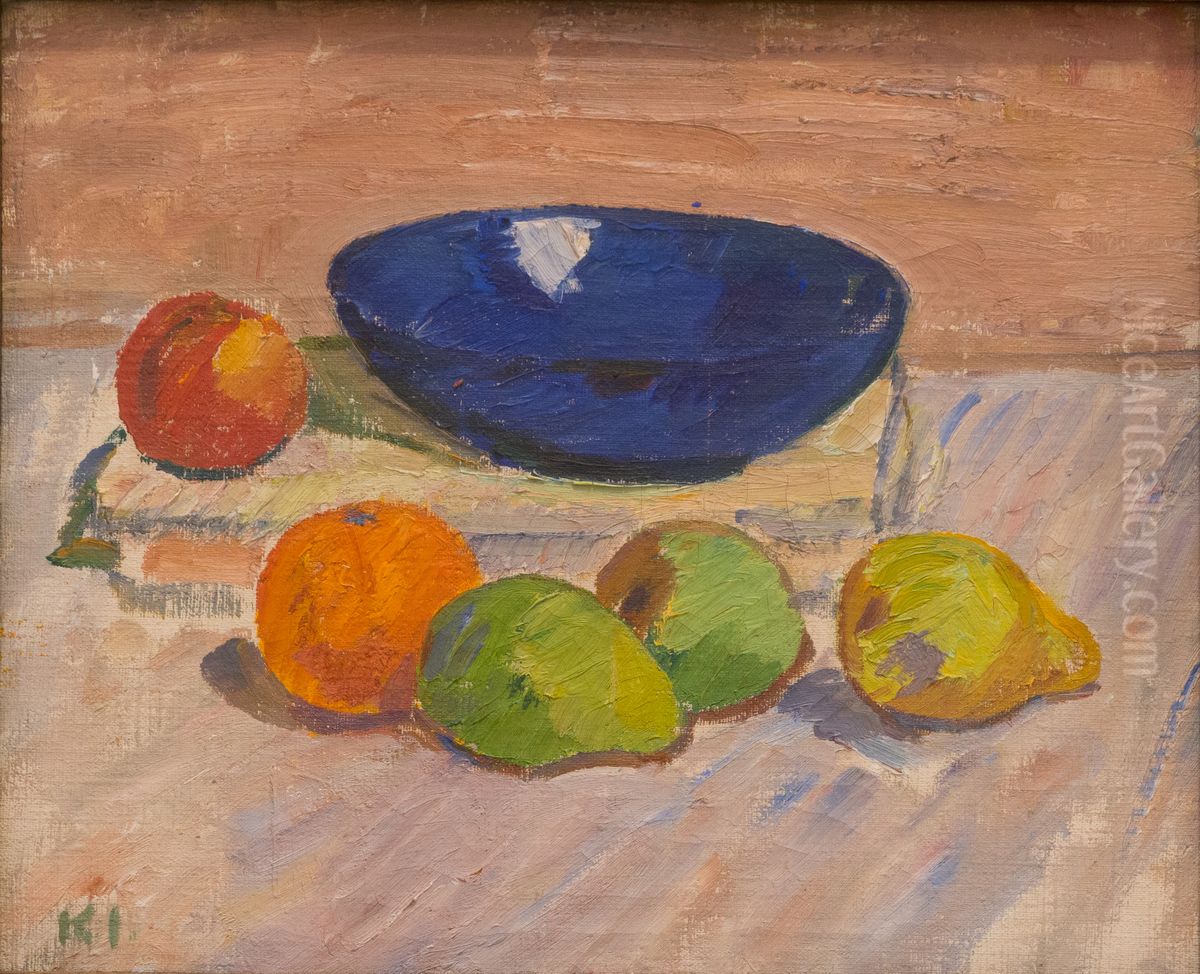 Opstilling med bla skal og frugter Oil Painting by Karl Isakson