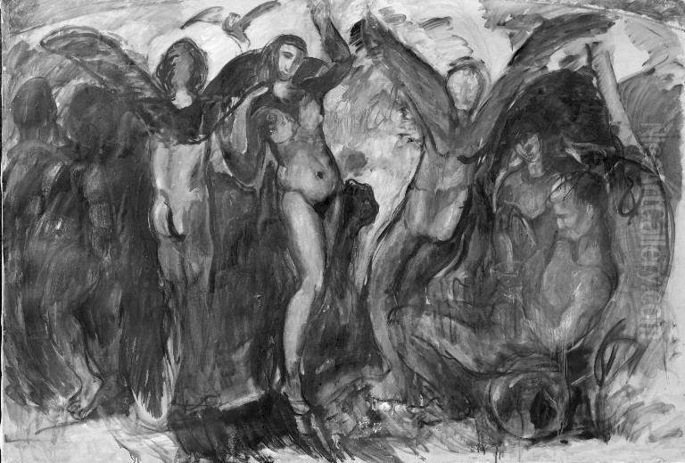 Figure Composition with Bacchants Oil Painting by Jens Adolf Jerichau