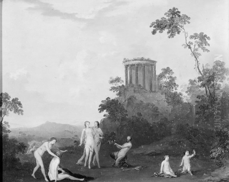 Nymphs and Satyr in front of a Temple Oil Painting by Roelant Savery