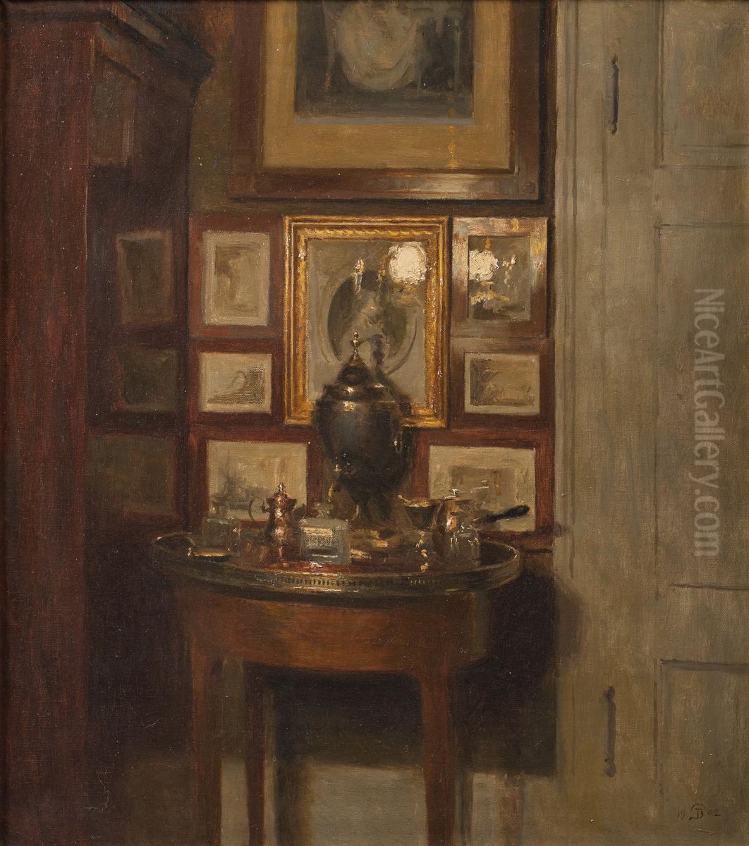 Interior med en samovar. Aften Oil Painting by Peter Ilsted