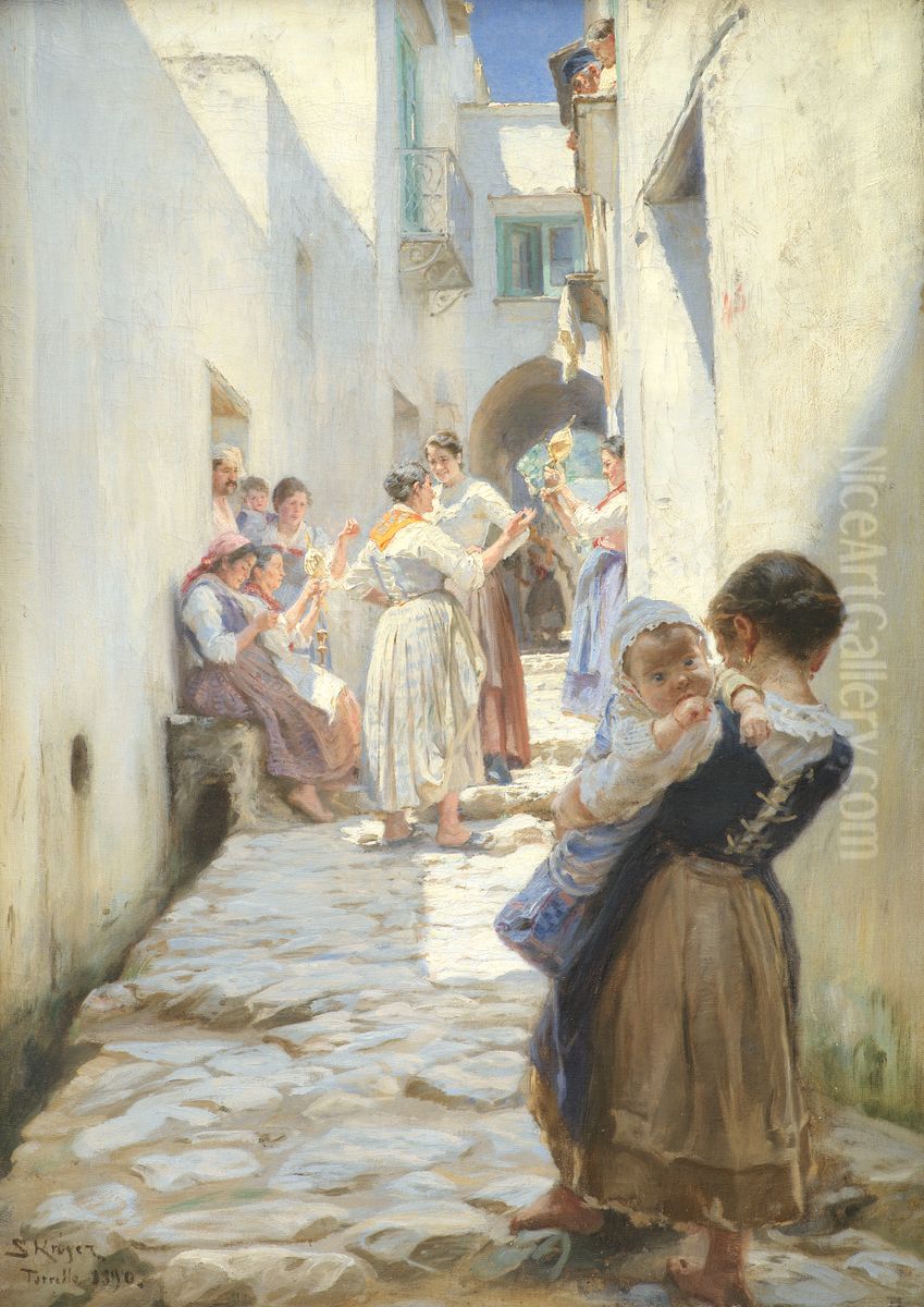 Street in Torello Oil Painting by Peder Severin Kroyer