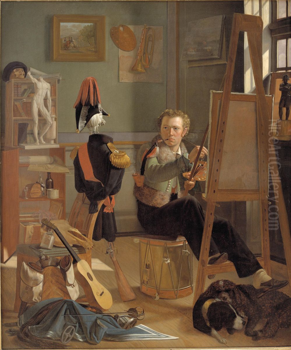 Un peintre de bataille [Jorgen Sonne] dans son atelier. Oil Painting by Ditlev Blunck