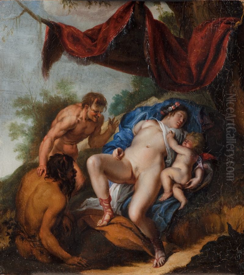 Sleeping Venus with Cupid Watched by Satyrs Oil Painting by (studio of) Rubens, Peter Paul