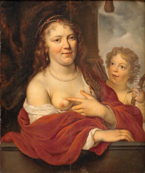 A Lady and her Child as Venus and Cupid Oil Painting by Govert Flinck