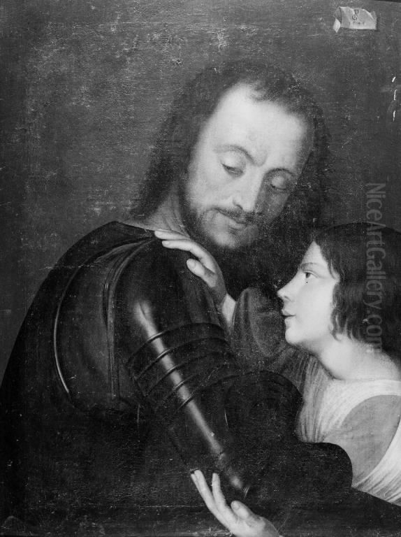 Page Dressing a Knight in his Amour Oil Painting by Georg Pencz