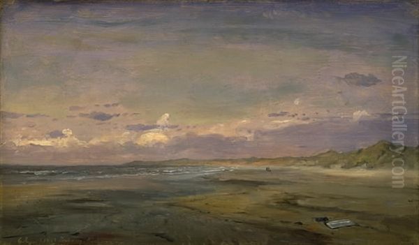 Strandbred med klitter. Cattwijk. Oil Painting by Carl Frederik Sorensen