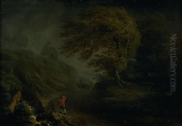 Uvejrslandskab Oil Painting by Jens Juel