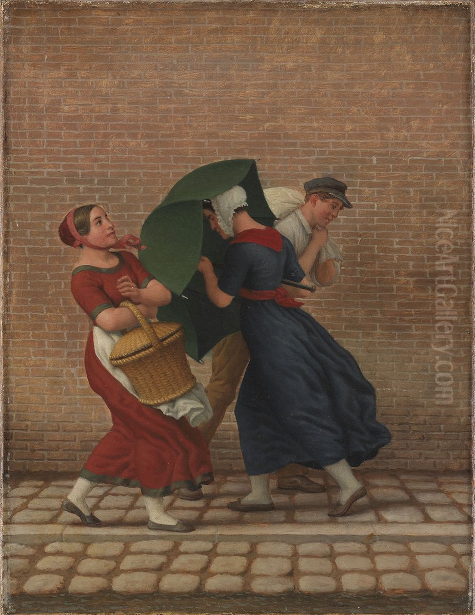 Street Scene in Windy and Rainy Weather Oil Painting by Christoffer Wilhelm Eckersberg