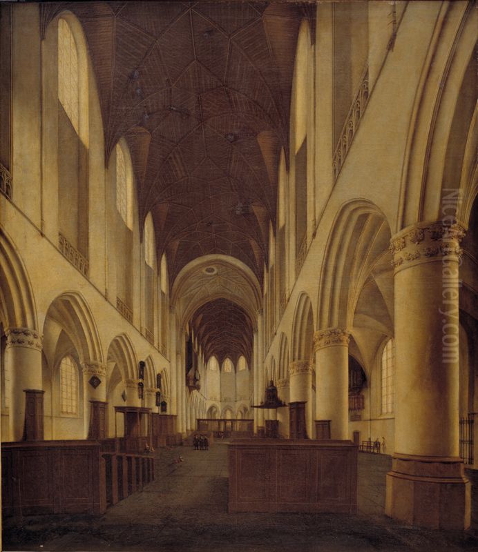 Interior of St Bavo Church in Haarlem. View from the Nave towards the Choir Oil Painting by Isaak van Nickelen