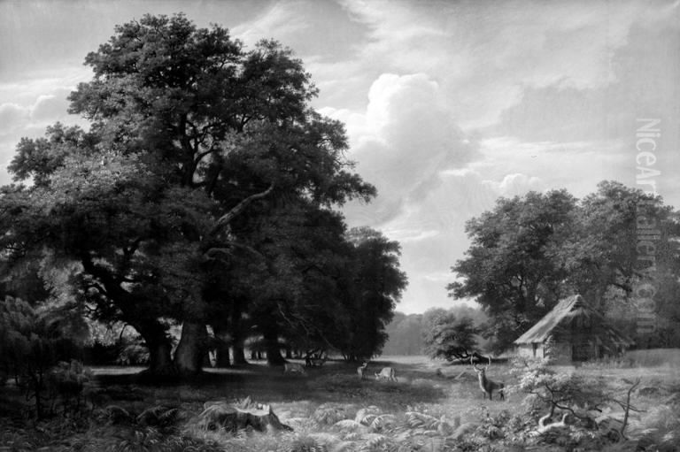 Landskab fra Frijsenborg Dyrehave. Bygevejrsdag Oil Painting by Eiler Rasmussen Eilersen