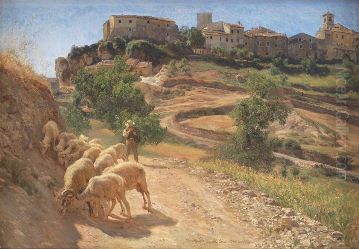 En hyrdedreng med sine far ved Civita d'Antino Oil Painting by Joakim Skovgaard