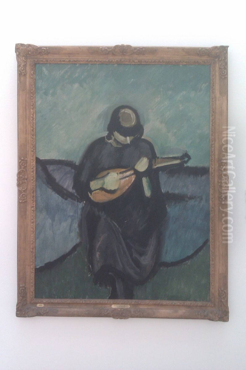 A Mandolinist Oil Painting by Harald Giersing