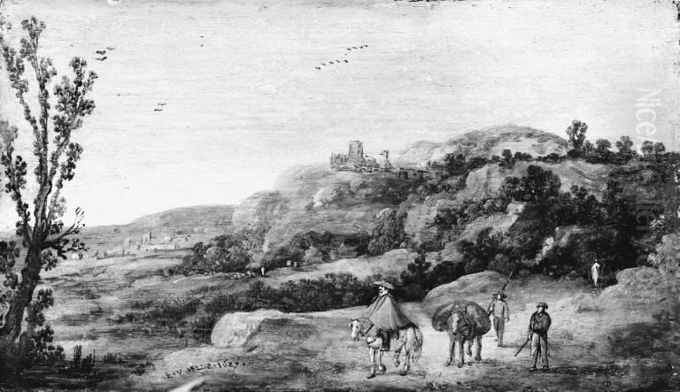 Hilly Landscape Oil Painting by Esaias Van De Velde