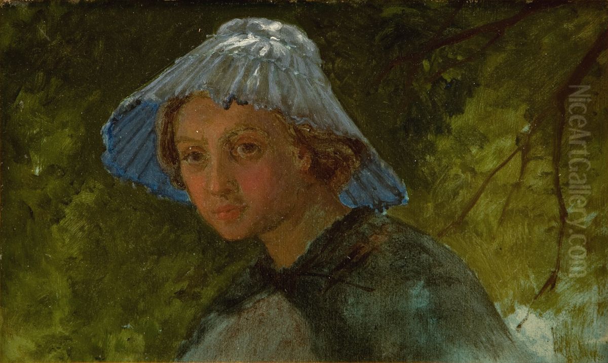 Fru Lina Frolich med solhat Oil Painting by Lorenz Frolich